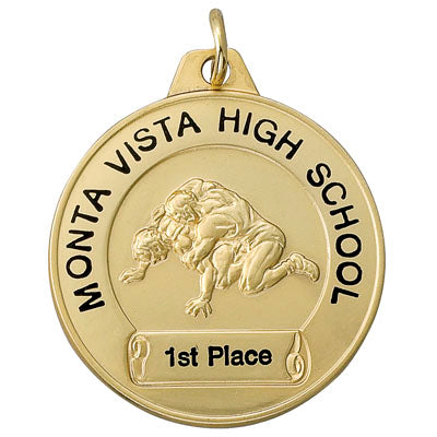 Gold Wrestling Front Imprint Medal
