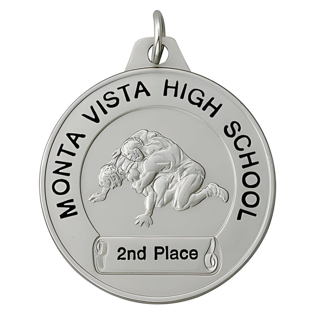 1 1/2" TCM Series Silver Personalize Wrestling Medal