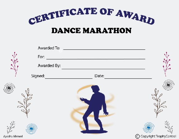 Dance Marathon Award Certificate - Style 2 - Free Template - Male