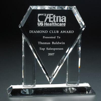 Diamond-Shaped Crystal Trophy with Pedestal