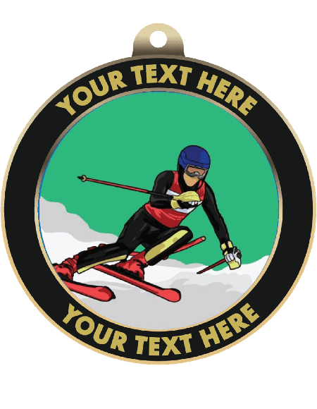 Downhill Skiing Insert Medal with Personalized Rim
