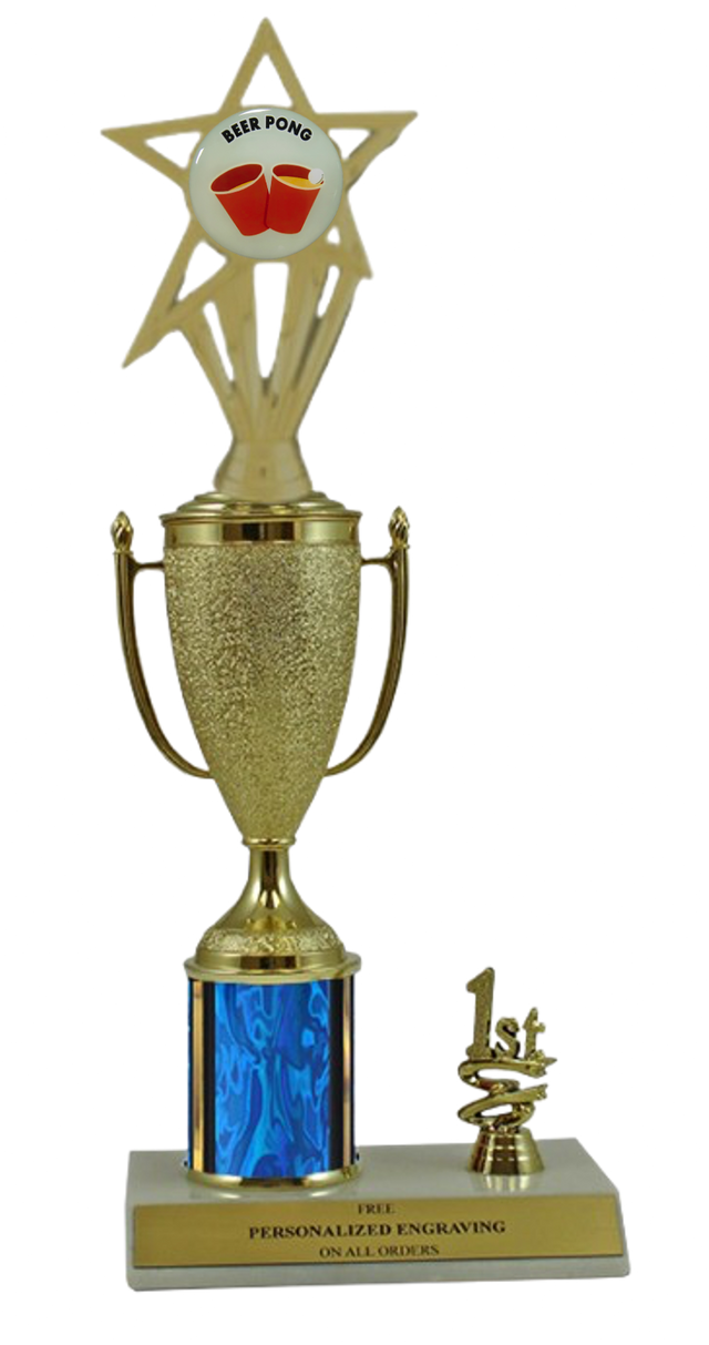 Elite Beer Pong 1st, 2nd and 3rd Place Award Cup & Column Trophy with Insert