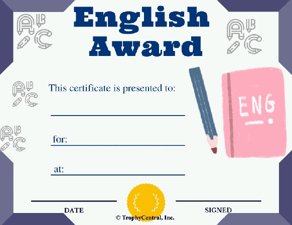 English Award Certificate - Free Template