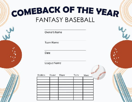 Baseball: Comeback of the Year Certificate - Free Template
