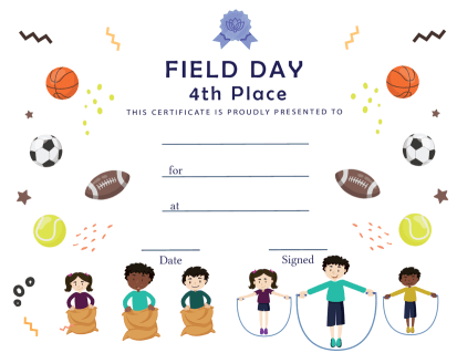 Field Day Award Certificate - 4th Place - Free Template