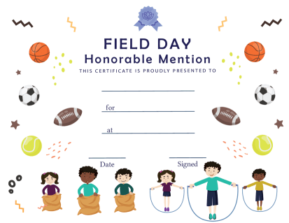 Field Day Award Certificate - Honorable Mention - Free Template