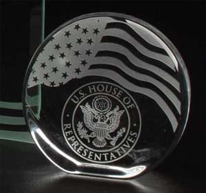 Crystal Disc Award with Embedded Flag Design