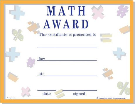 Math Award Certificate - Free Template