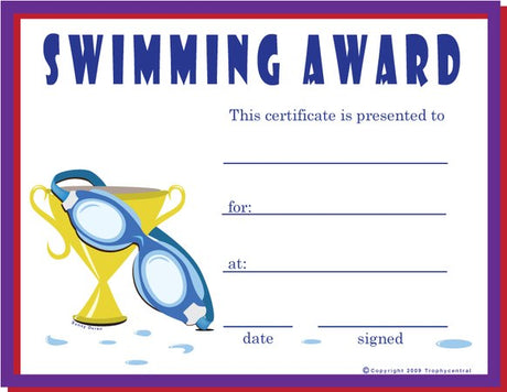Swimming Award Certificate - Free Template - Design 2