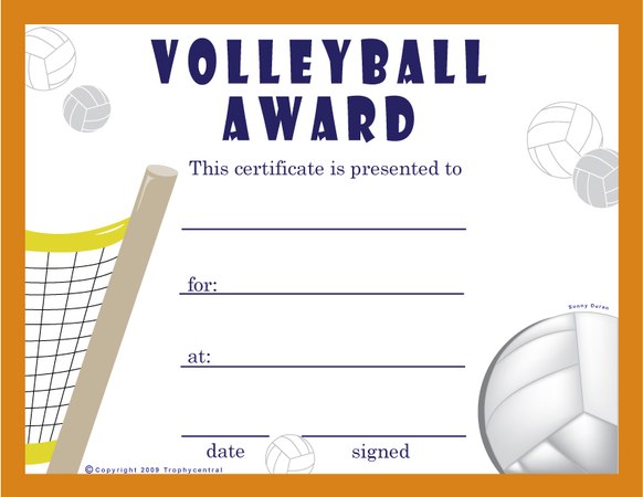 Volleyball Certificate - Free Template