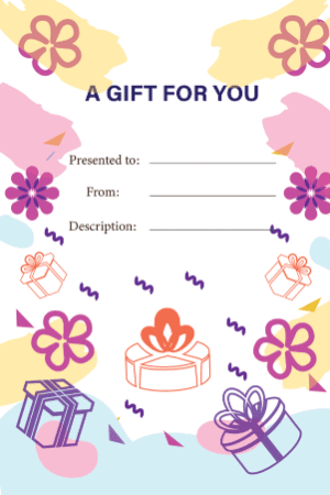 Presents Gift Certificate - Free Template - 4" x 6" Vertical