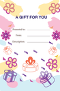 Presents Gift Certificate - Free Template - 4" x 6" Vertical