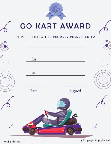Go Kart Award Certificate - Free Template