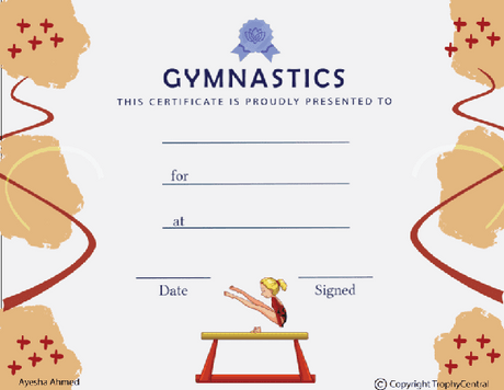 Gymnastics Award Certificate - Free Template - Female