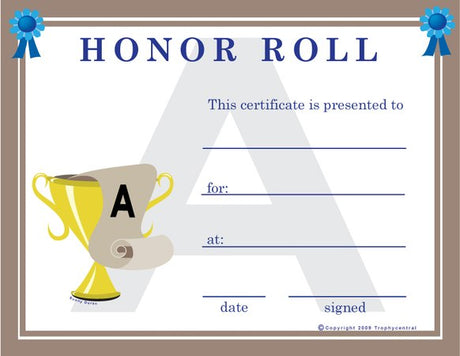 Honor Roll Award Certificate - Free Template