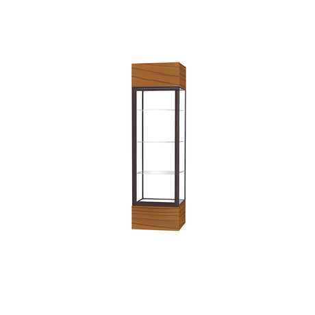 Keepsake Carmel Oak Lighted Display Case w/ Clear Glass back and Dark Bronze Aluminum Frame, 80"H x 24"W x 24"D