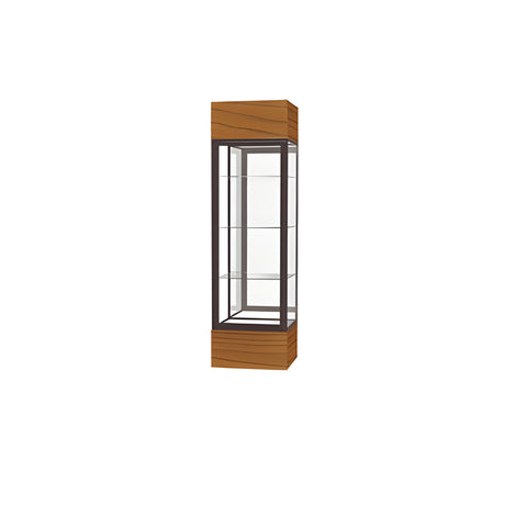 Keepsake Carmel Oak Lighted Display Case w/ Mirror back and Dark Bronze Aluminum Frame, 80"h x 24"W x 24"D