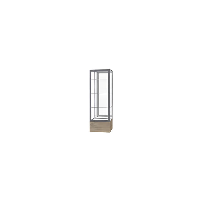 Keepsake Driftwood Oak Floor Display Case w/ Mirror back and Satin Natural Aluminum Frame, 72"H x 24"W x 24"D