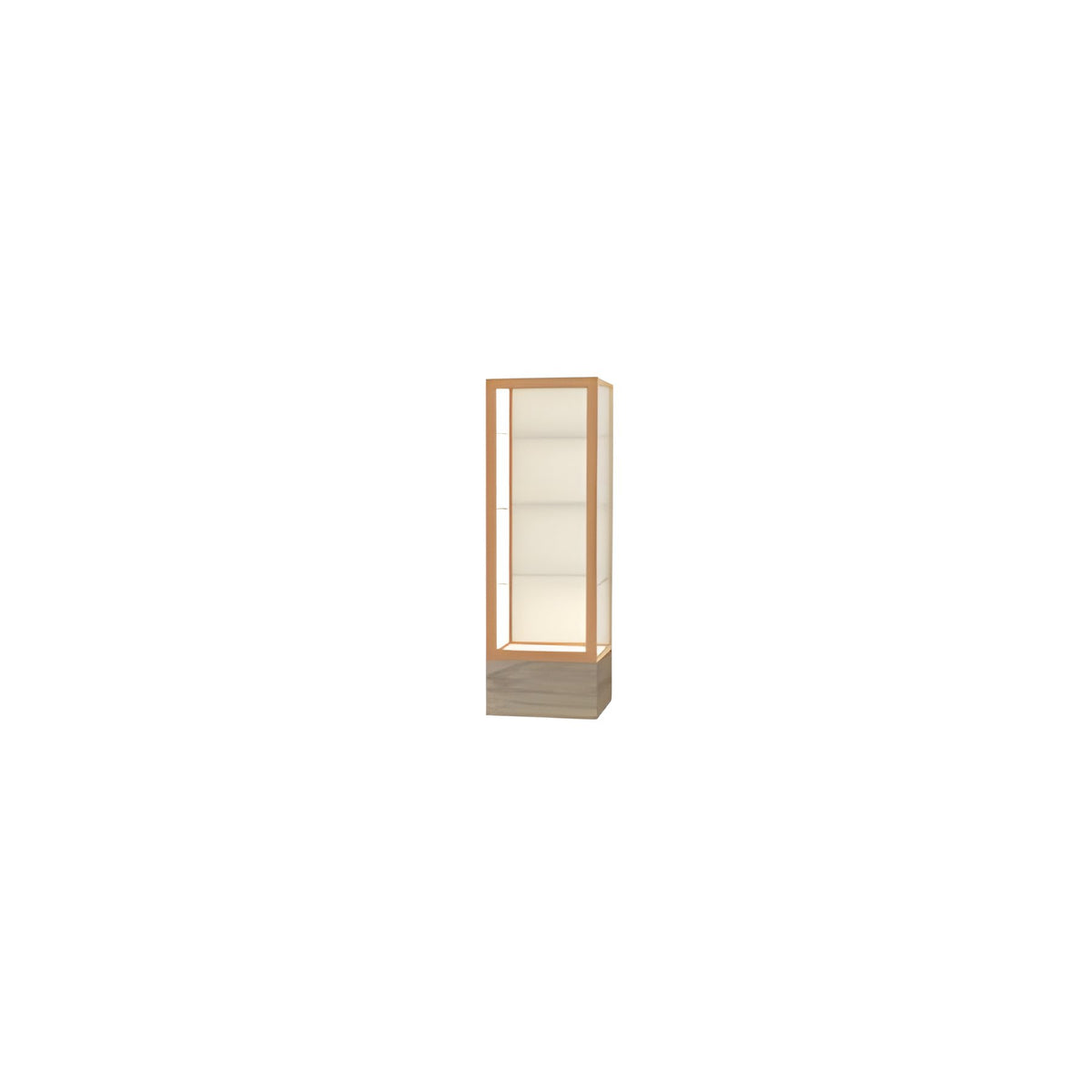 Keepsake Driftwood Oak Floor Display Case w/ Plaque Fabric back and Champagne Aluminum Frame, 72"H x 24"W x 24"D