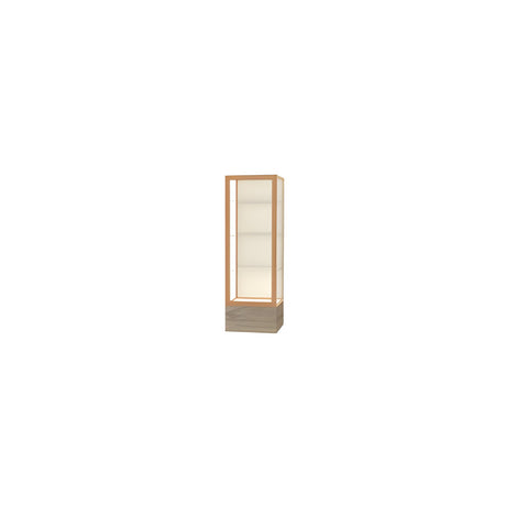 Keepsake Driftwood Oak Floor Display Case w/ Plaque Fabric back and Champagne Aluminum Frame, 72"H x 24"W x 24"D