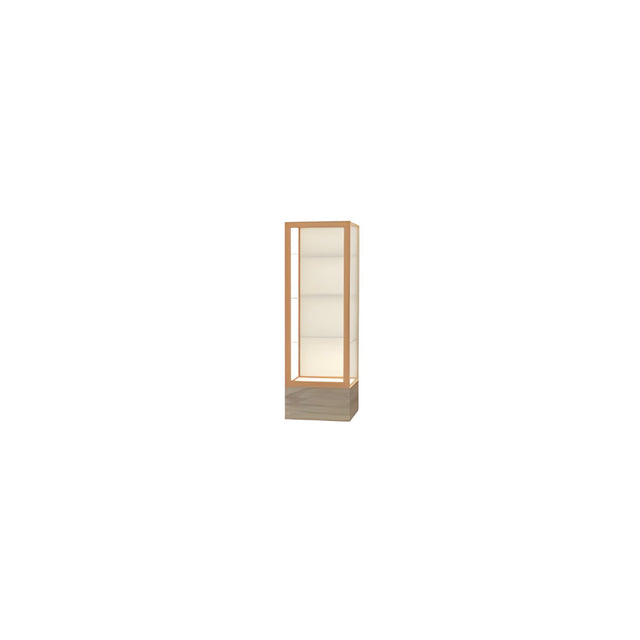 Keepsake Driftwood Oak Floor Display Case w/ Plaque Fabric back and Champagne Aluminum Frame, 72"H x 24"W x 24"D