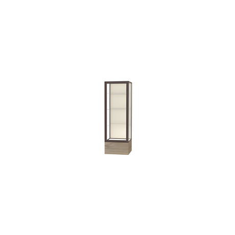 Keepsake Driftwood Oak Floor Display Case w/ Plaque Fabric back and Dark Bronze Aluminum Frame, 72"H x 24"W x 24"D