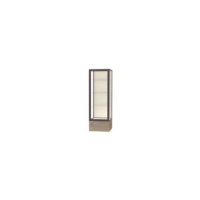 Keepsake Driftwood Oak Floor Display Case w/ Plaque Fabric back and Dark Bronze Aluminum Frame, 72"H x 24"W x 24"D
