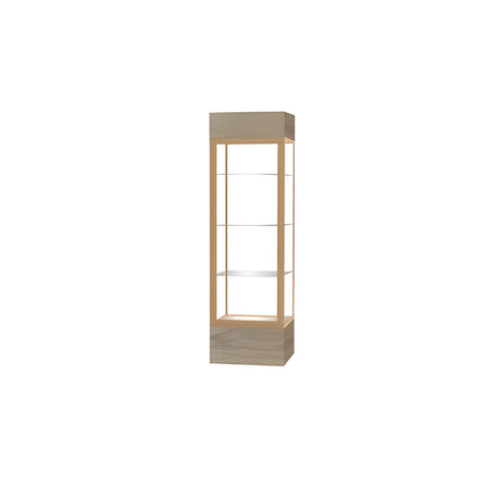 Keepsake Driftwood Oak Lighted Display Case w/ Clear Glass back and Champagne Aluminum Frame, 80"H x 24"W x 24"D