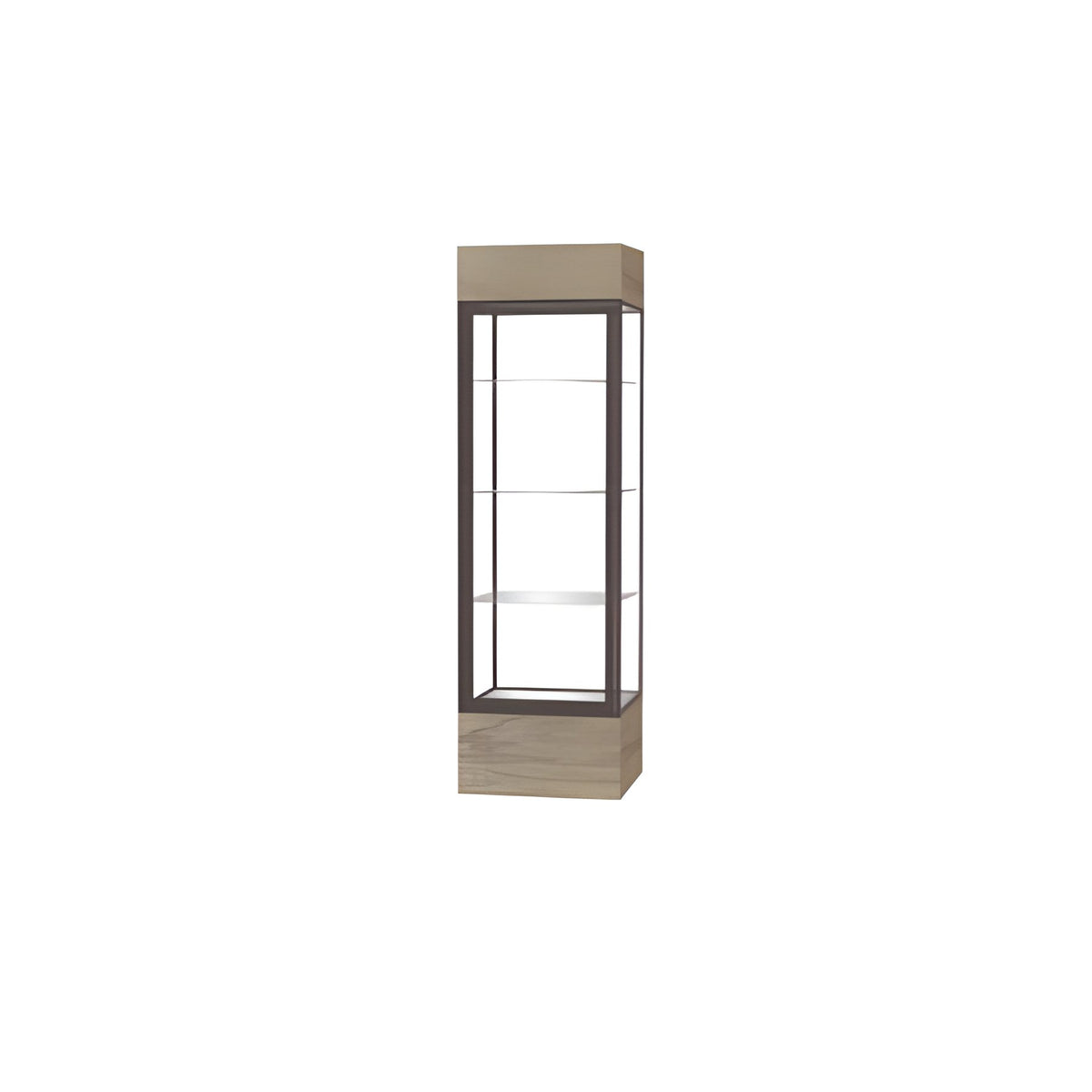 Keepsake Driftwood Oak Lighted Display Case w/ Clear Glass back and Dark Bronze Aluminum Frame, 80"H x 24"W x 24"D