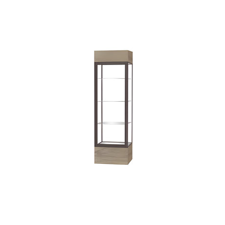Keepsake Driftwood Oak Lighted Display Case w/ Clear Glass back and Dark Bronze Aluminum Frame, 80"H x 24"W x 24"D