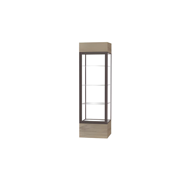 Keepsake Driftwood Oak Lighted Display Case w/ Clear Glass back and Dark Bronze Aluminum Frame, 80"H x 24"W x 24"D