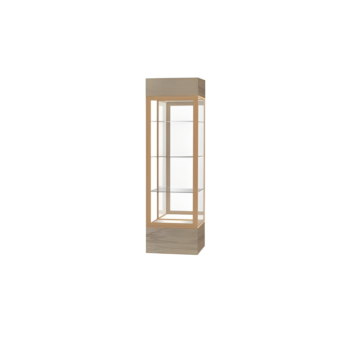 Keepsake Driftwood Oak Lighted Display Case w/ Mirror back and Champagne Aluminum Frame, 80"H x 24"W x 24"D