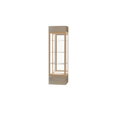 Keepsake Driftwood Oak Lighted Display Case w/ Mirror back and Champagne Aluminum Frame, 80"H x 24"W x 24"D