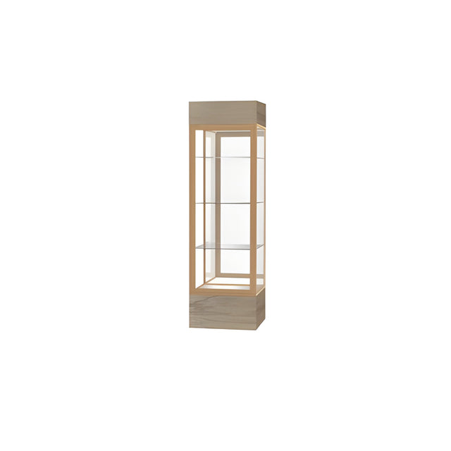 Keepsake Driftwood Oak Lighted Display Case w/ Mirror back and Champagne Aluminum Frame, 80"H x 24"W x 24"D