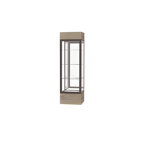 Keepsake Driftwood Oak Lighted Display Case w/ Mirror back and Dark Bronze Aluminum Frame, 80"H x 24"W x 24"D