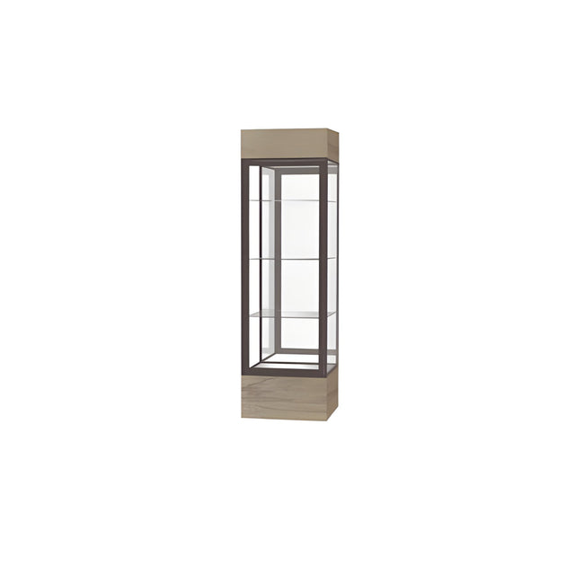 Keepsake Driftwood Oak Lighted Display Case w/ Mirror back and Dark Bronze Aluminum Frame, 80"H x 24"W x 24"D
