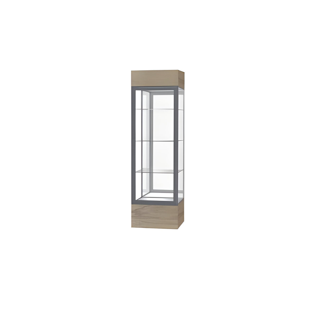 Keepsake Driftwood Oak Lighted Display Case w/ Mirror back and Satin Natural Aluminum Frame, 80"H x 24"W x 24"D