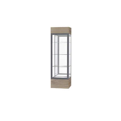 Keepsake Driftwood Oak Lighted Display Case w/ Mirror back and Satin Natural Aluminum Frame, 80"H x 24"W x 24"D