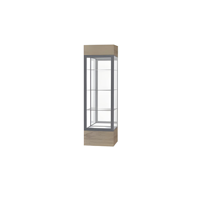 Keepsake Driftwood Oak Lighted Display Case w/ Mirror back and Satin Natural Aluminum Frame, 80"H x 24"W x 24"D