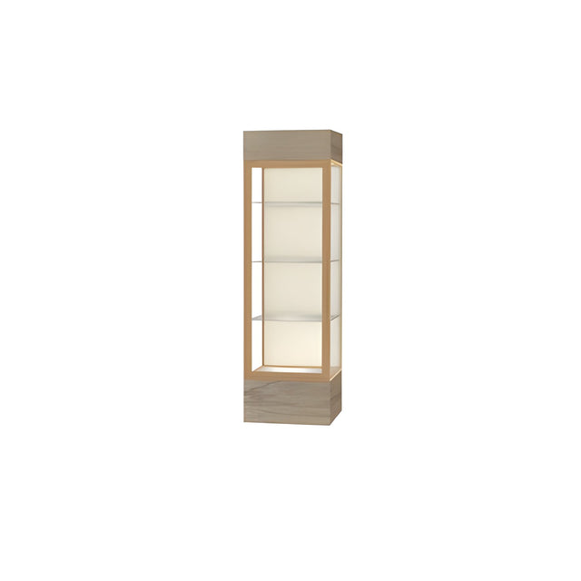 Keepsake Driftwood Oak Lighted Display Case w/ Plaque Fabric back and Champagne Aluminum Frame, 80"H x 24"W x 24"D