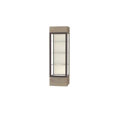 Keepsake Driftwood Oak Lighted Display Case w/ Plaque Fabric back and Dark Bronze Aluminum Frame, 80"H x 24"W x 24"D
