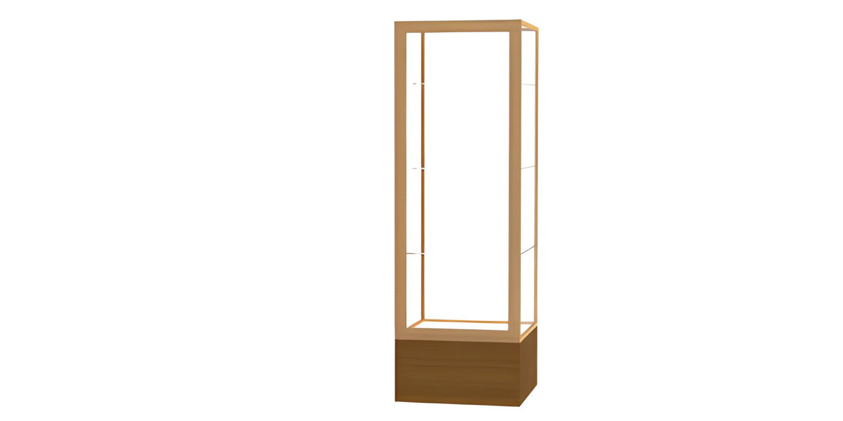 Keepsake Light Oak Vinyl Floor Display Case w/ Clear Glass back and Champagne Aluminum Frame, 72"H x 24"W x 24"D