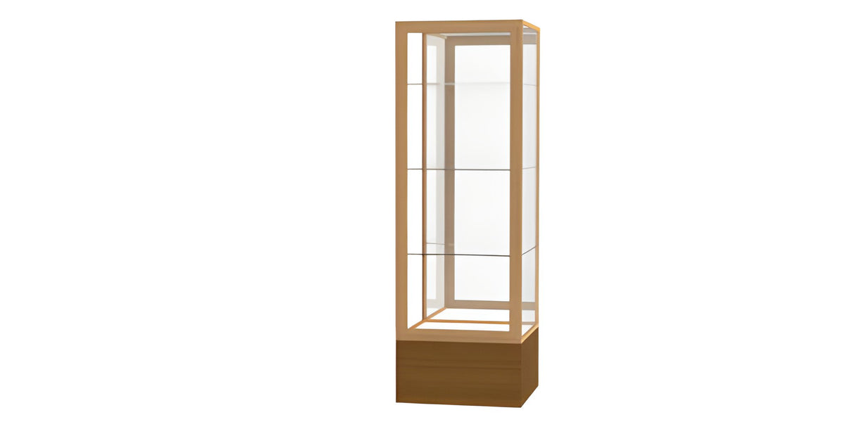 Keepsake Light Oak Vinyl Floor Display Case w/ Mirror back and Champagne Aluminum Frame, 72"H x 24"W x 24"D