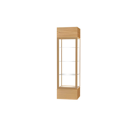 Keepsake Light Oak Vinyl Lighted Display Case w/ Clear Glass back and Champagne Aluminum Frame, 80"H x 24"W x 24"D