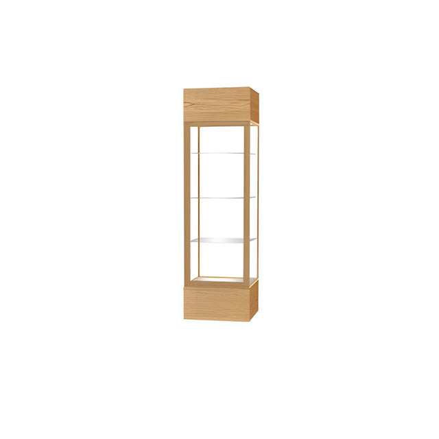 Keepsake Light Oak Vinyl Lighted Display Case w/ Clear Glass back and Champagne Aluminum Frame, 80"H x 24"W x 24"D