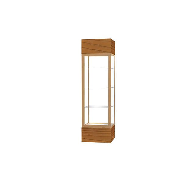 Keepsake Light Oak Vinyl Lighted Display Case w/ Clear Glass back and Champagne Aluminum Frame, 80"H x 24"W x 24"D