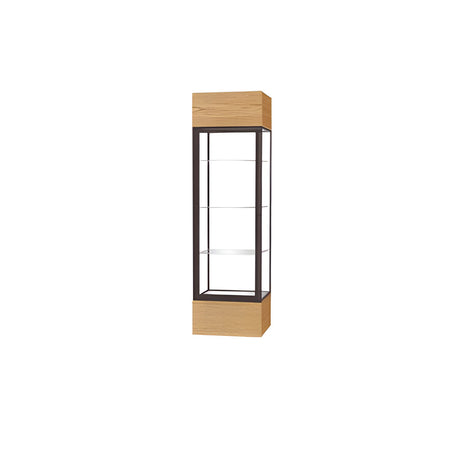 Keepsake Light Oak Vinyl Lighted Display Case w/ Clear Glass back and Dark Bronze Aluminum Frame, 80"H x 24"W x 24"D