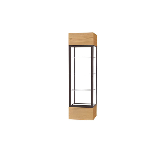 Keepsake Light Oak Vinyl Lighted Display Case w/ Clear Glass back and Dark Bronze Aluminum Frame, 80"H x 24"W x 24"D