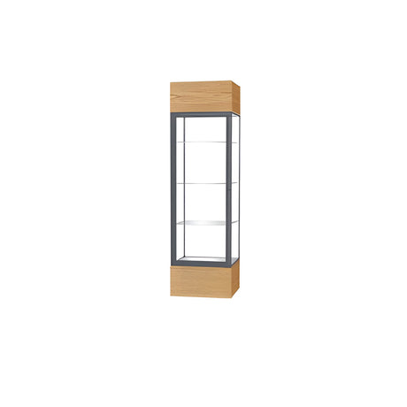 Keepsake Light Oak Vinyl Lighted Display Case w/ Clear Glass back and Satin Natural Aluminum Frame, 80"H x 24"W x 24"D