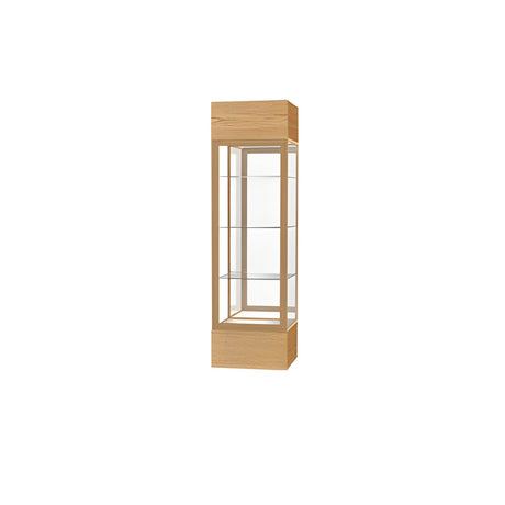 Keepsake Light Oak Vinyl Lighted Display Case w/ Mirror back and Champagne Aluminum Frame, 80"H x 24"W x 24"D